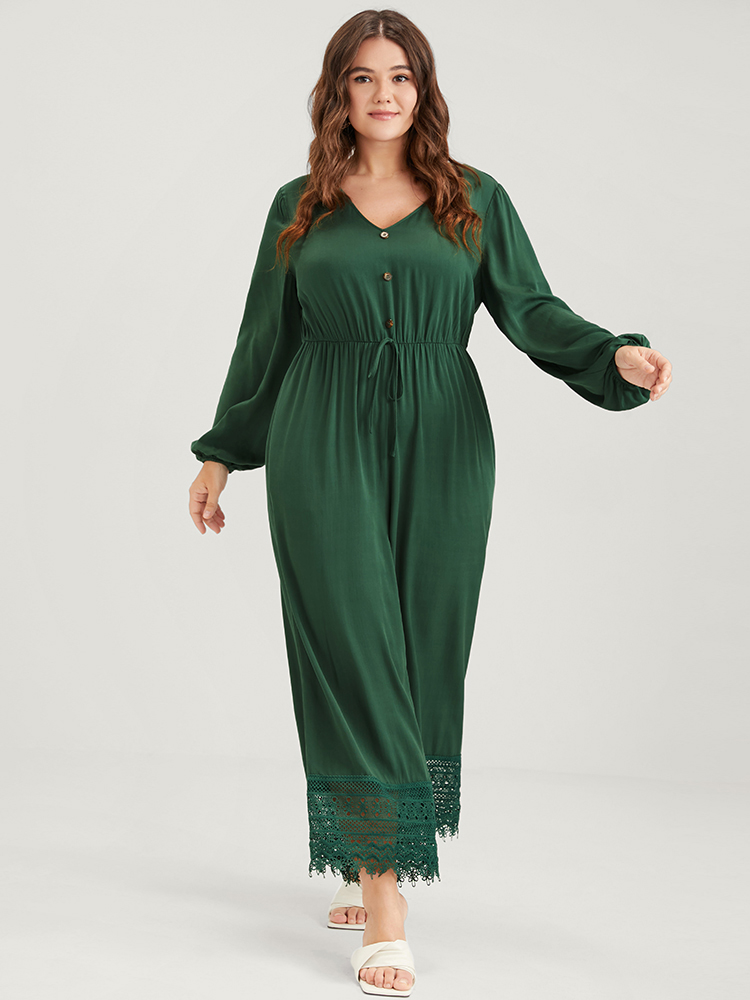 Plus Size Women Dailywear Plain Lace Regular Pocket Elegant Jumpsuits BloomChic 