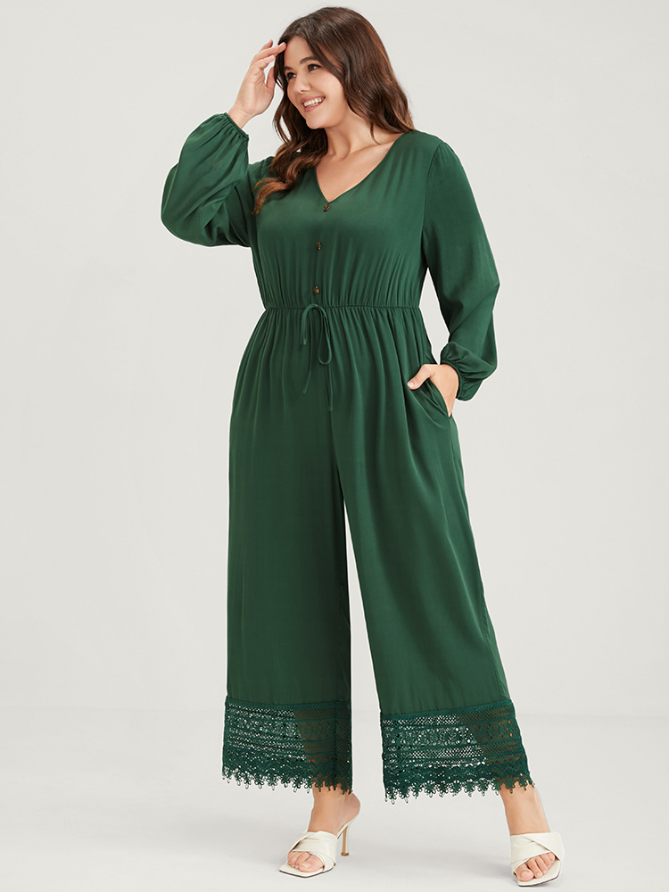 Plus Size Women Dailywear Plain Lace Regular Pocket Elegant Jumpsuits BloomChic 