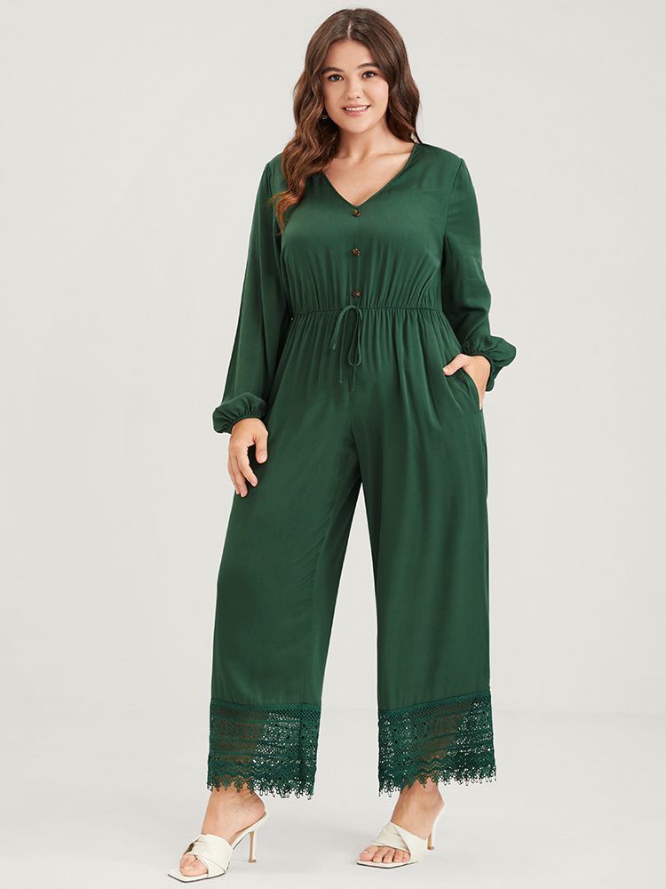 Plus Size Women Dailywear Plain Lace Regular Pocket Elegant Jumpsuits BloomChic 