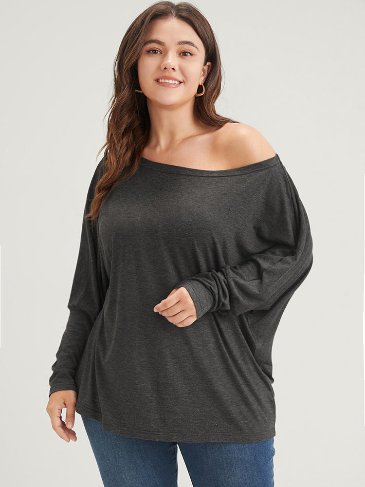 

Solid Dolman Sleeve One Shoulder Long Tee, Darkgray