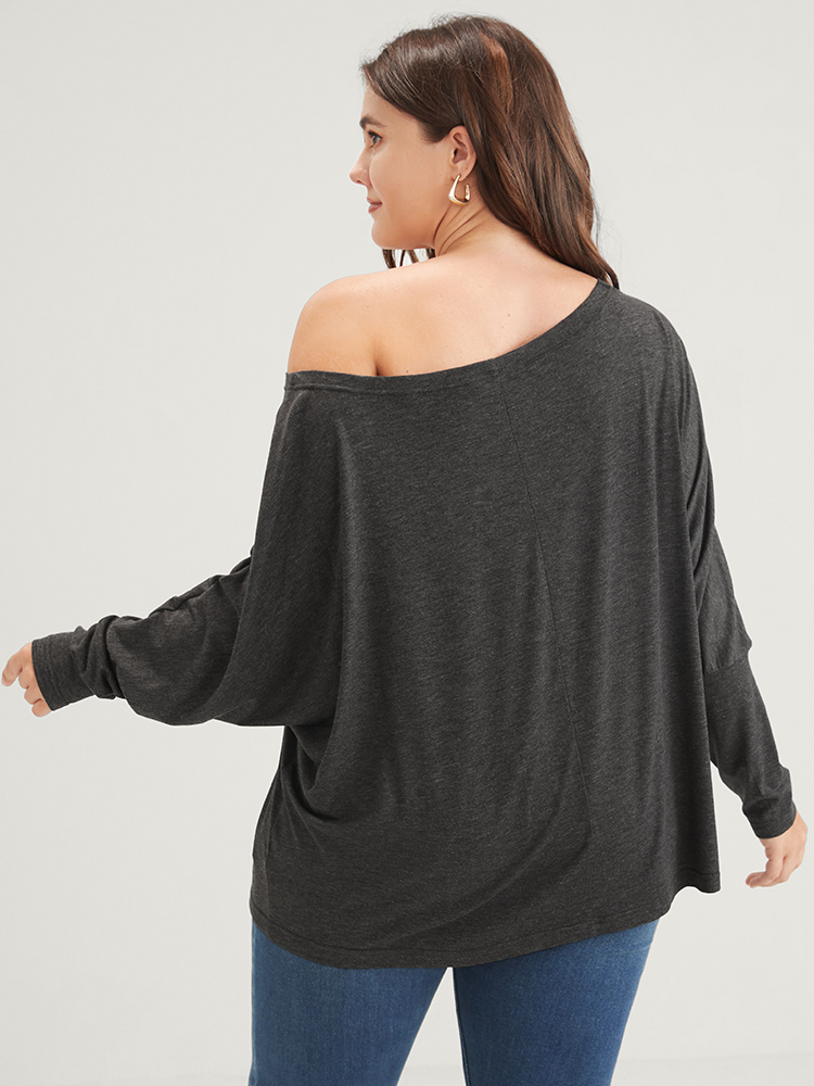 

Plus Size Solid Dolman Sleeve One Shoulder Long Tee DarkGray One Shoulder Long Sleeve Casual Jersey Tops