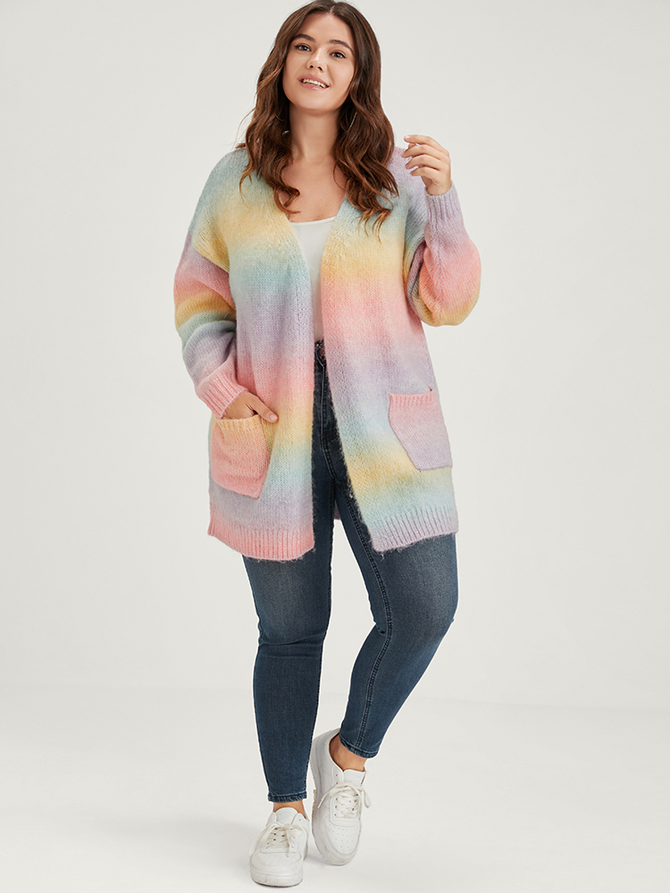 

Plus Size Ombre Super Soft Plush Knit Pocket Open Front Heather Cardigan Multicolor Women Elegant Loose Long Sleeve Dailywear Cardigans BloomChic