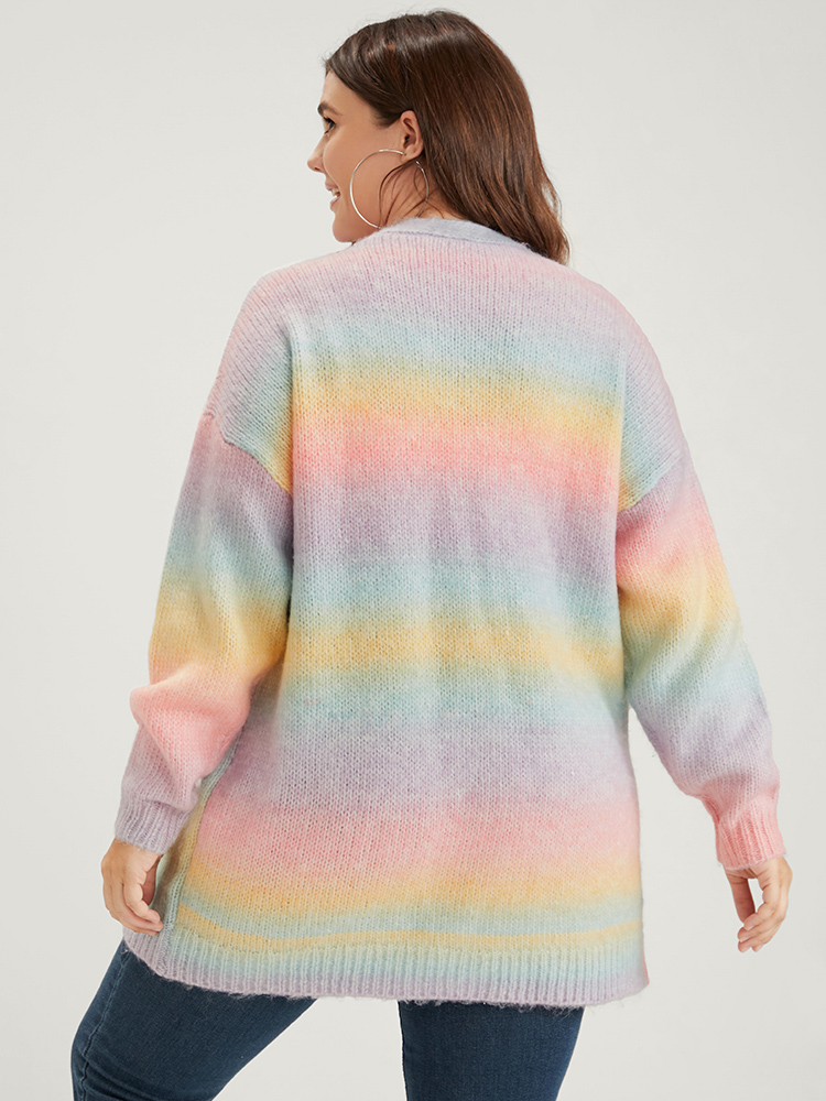 

Plus Size Ombre Super Soft Plush Knit Pocket Open Front Heather Cardigan Multicolor Women Elegant Loose Long Sleeve Dailywear Cardigans BloomChic