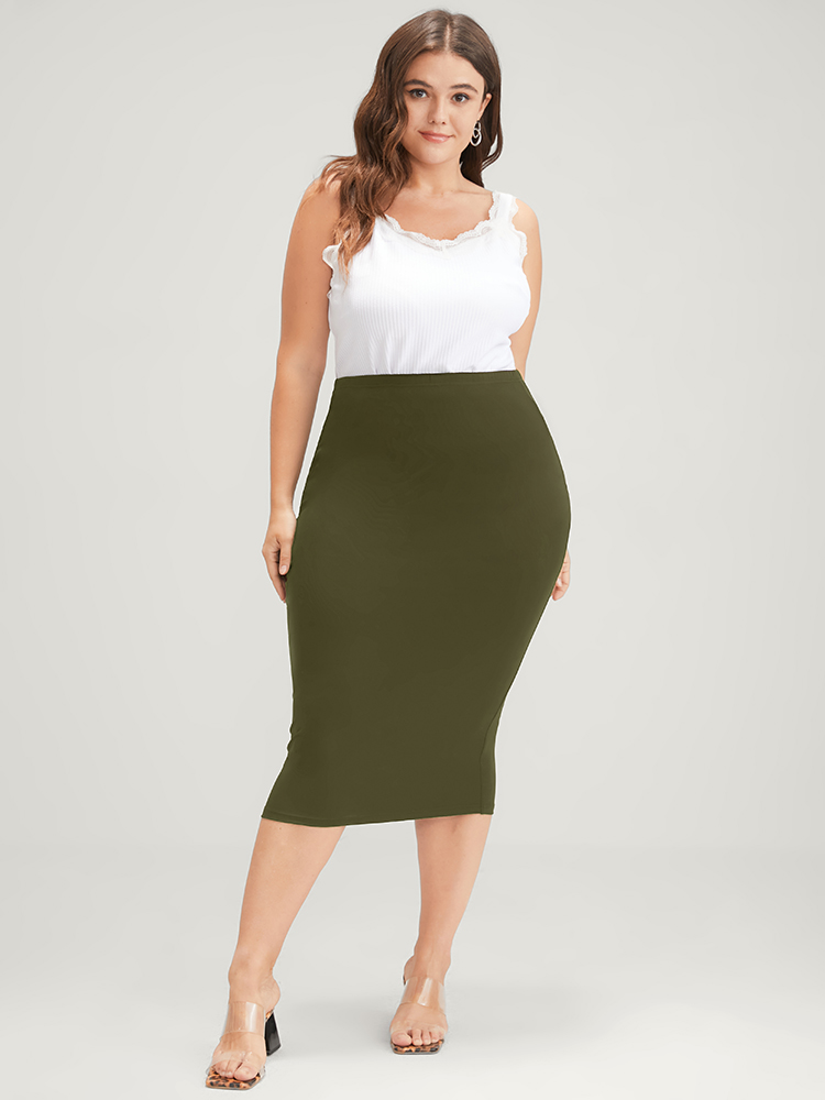 

Plus Size Plain Modal High Waist Skirt Women ArmyGreen Office Plain Bodycon High stretch Work Skirts BloomChic