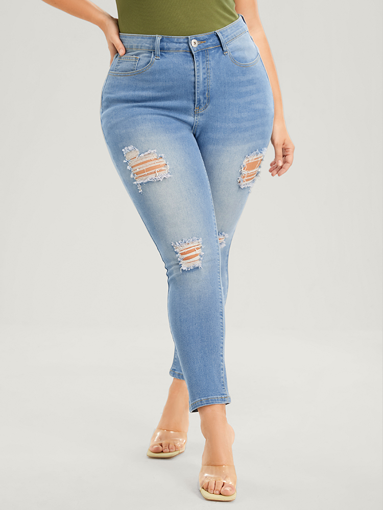 

Plus Size Skinny Very Stretchy High Rise Light Wash Sculpt Waist Jeans Women LightBlue Casual Plain Plain High stretch Pocket Jeans BloomChic