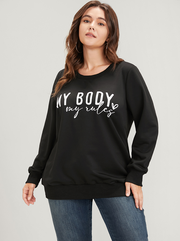 Plus Size Women Dailywear Letter Printed Regular Regular Sleeve Long Sleeve Round Neck Casual Sweatshirts BloomChic 