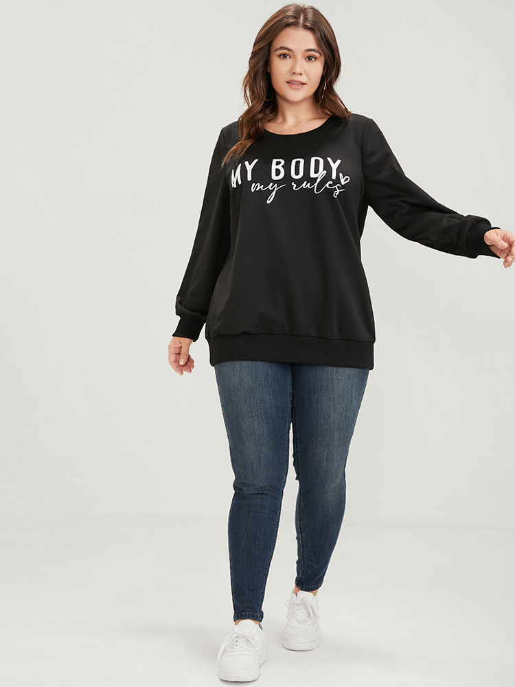 Plus Size Women Dailywear Letter Printed Regular Regular Sleeve Long Sleeve Round Neck Casual Sweatshirts BloomChic 