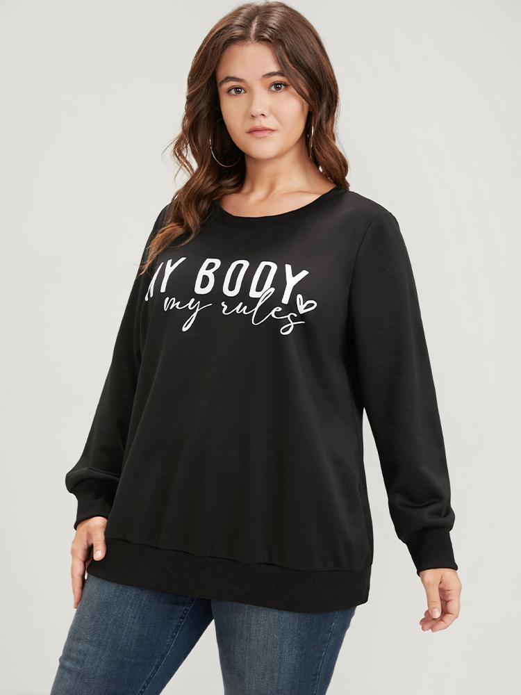 Plus Size Women Dailywear Letter Printed Regular Regular Sleeve Long Sleeve Round Neck Casual Sweatshirts BloomChic 