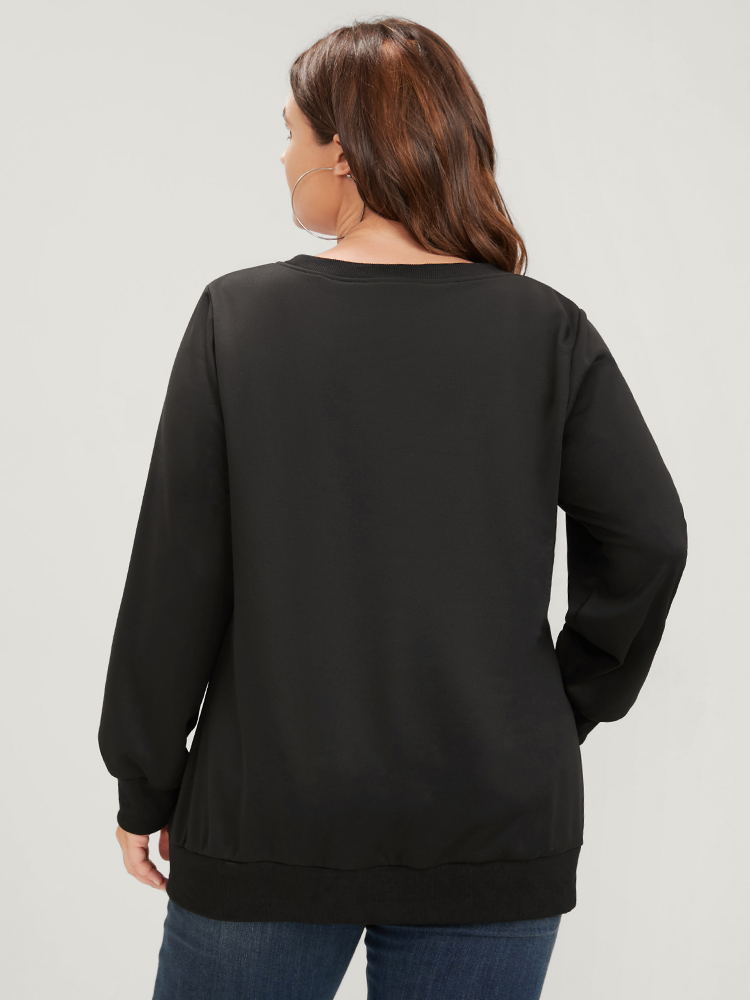 Plus Size Women Dailywear Letter Printed Regular Regular Sleeve Long Sleeve Round Neck Casual Sweatshirts BloomChic 