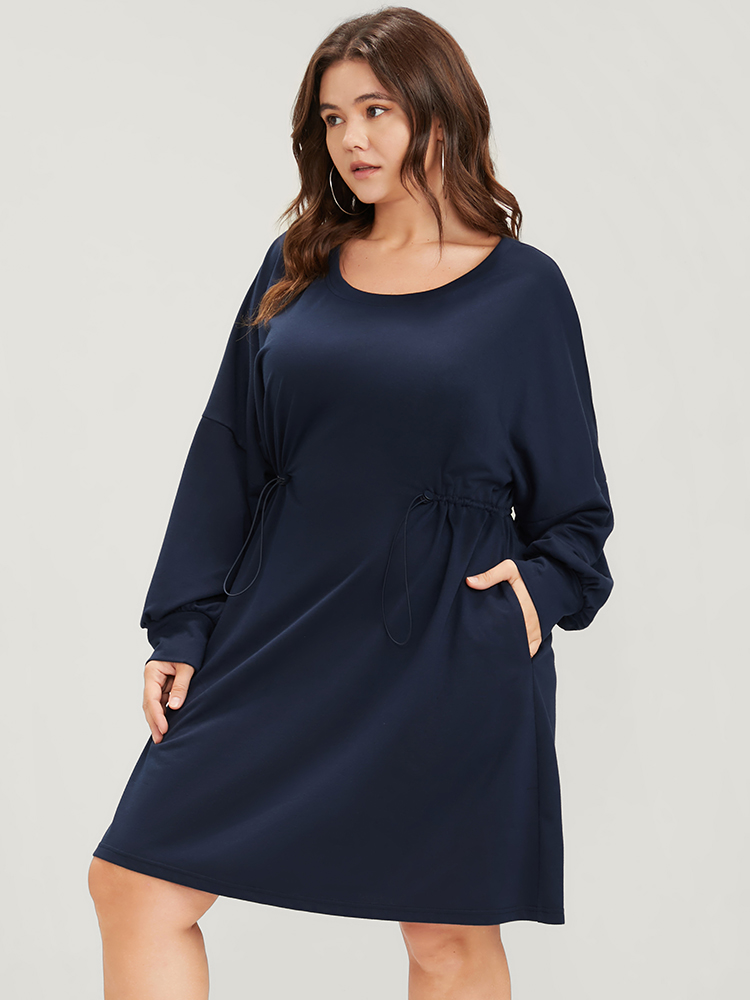 Plus Size Women Dailywear Plain Plain Regular Regular Sleeve Long Sleeve Round Neck Pocket Casual Sweatshirts BloomChic 