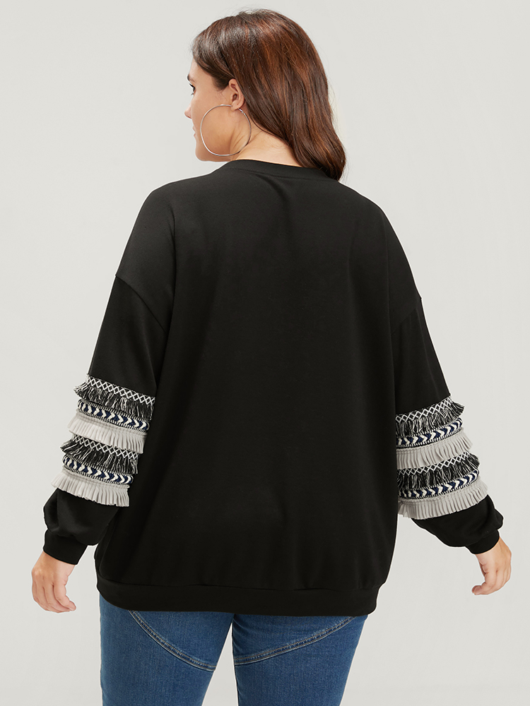 Plus Size Women Dailywear Plain Patchwork Regular Regular Sleeve Long Sleeve Round Neck Elegant Sweatshirts BloomChic 