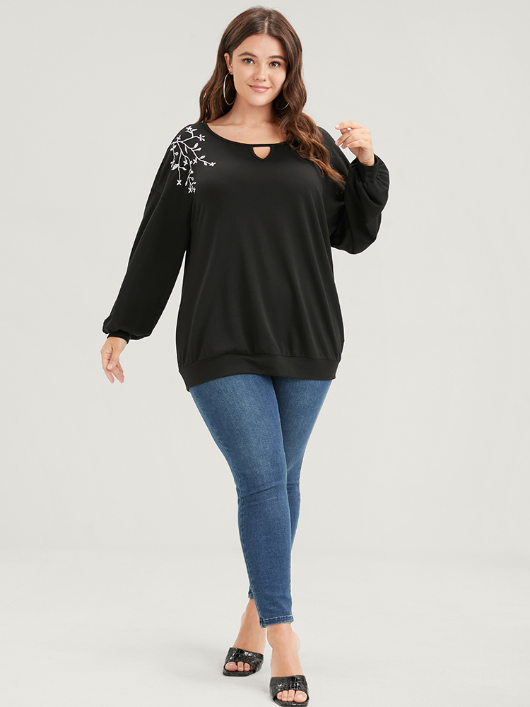 Plus Size Women Dailywear Bohemian Print Embroidered Loose Regular Sleeve Long Sleeve Round Neck Casual Sweatshirts BloomChic 