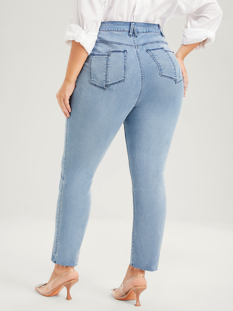 

Plus Size Skinny Very Stretchy High Rise Light Wash Pocket Patchwork Jeans Women LightBlue Casual Plain Asymmetrical High stretch Pocket Jeans BloomChic