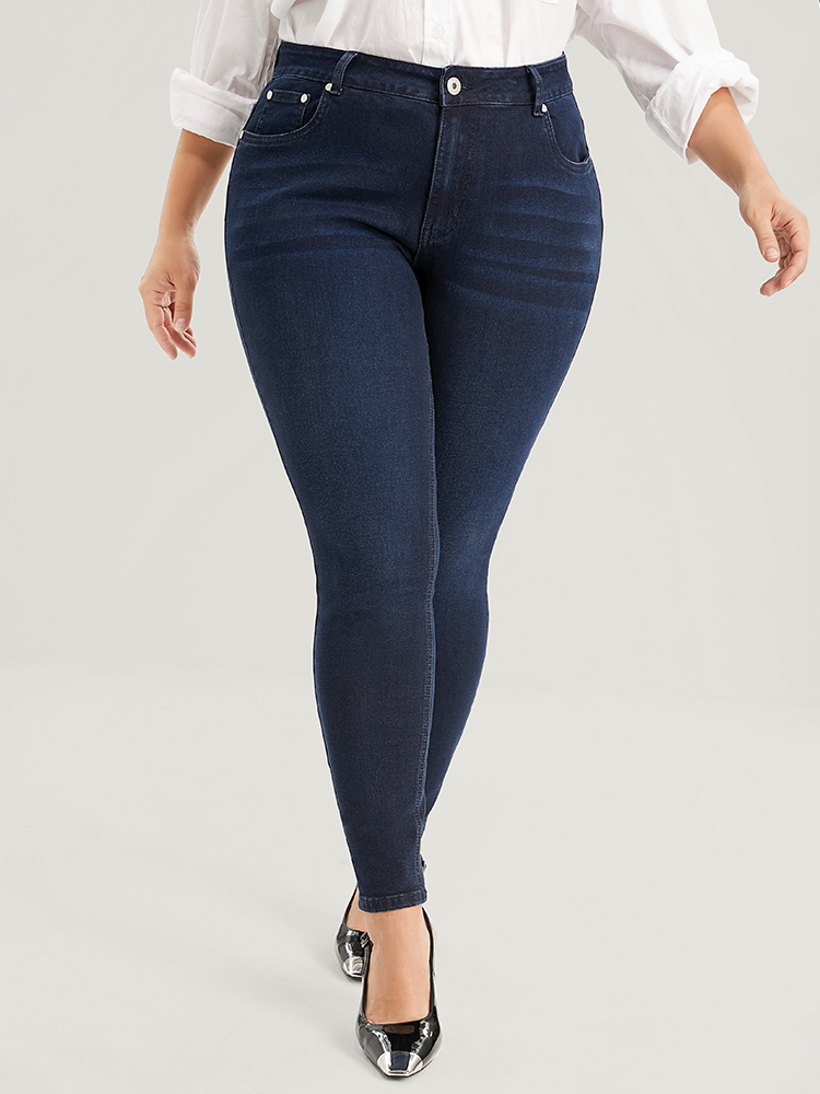 

Plus Size Skinny Very Stretchy High Rise Dark Wash Sculpt Waist Full Jeans Women Navy Office Plain High stretch Pocket Jeans BloomChic