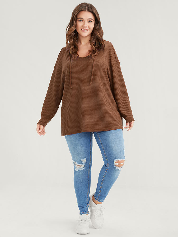 Plus Size Women Dailywear Plain Plain Regular Regular Sleeve Long Sleeve Hooded Casual Sweatshirts BloomChic 