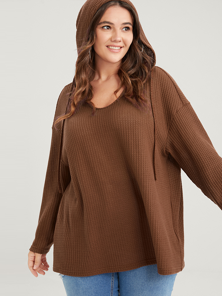 Plus Size Women Dailywear Plain Plain Regular Regular Sleeve Long Sleeve Hooded Casual Sweatshirts BloomChic 