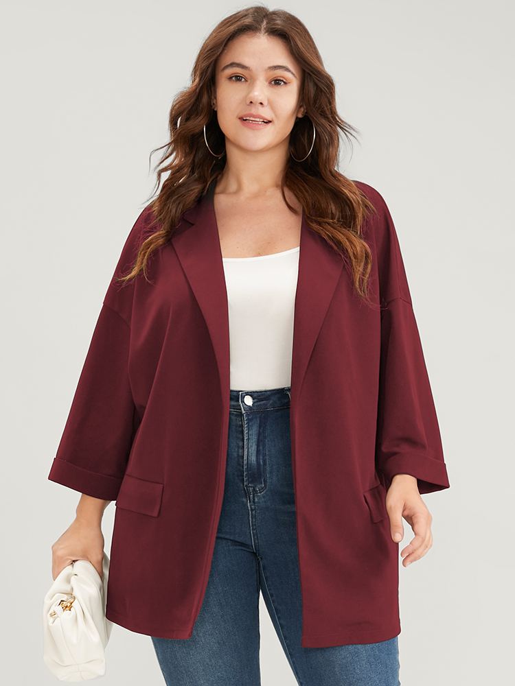 

Plus Size Plain Drop Shoulder Cuffed Sleeve Pocket Blazer Burgundy Women Work Plain Pocket Sleeve Long Sleeve Lapel Collar  Pocket Office Blazers BloomChic