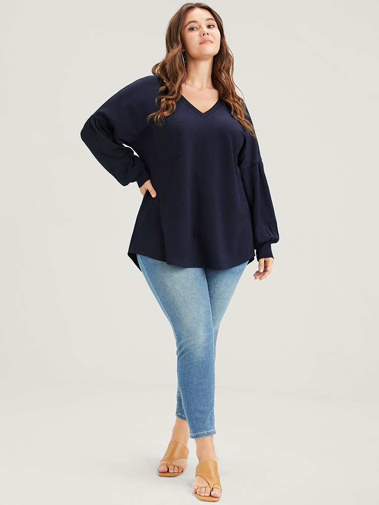 Plus Size Women Dailywear Plain Plain Regular Regular Sleeve Long Sleeve V-neck Pocket Elegant Sweatshirts BloomChic 