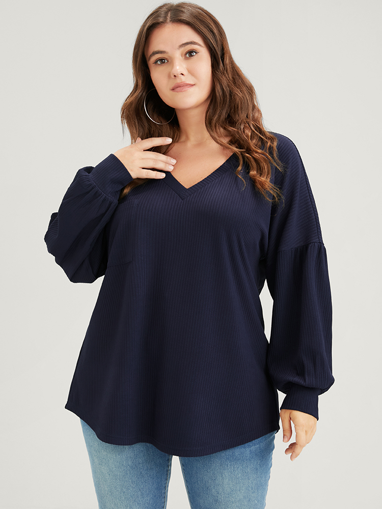 Plus Size Women Dailywear Plain Plain Regular Regular Sleeve Long Sleeve V-neck Pocket Elegant Sweatshirts BloomChic 