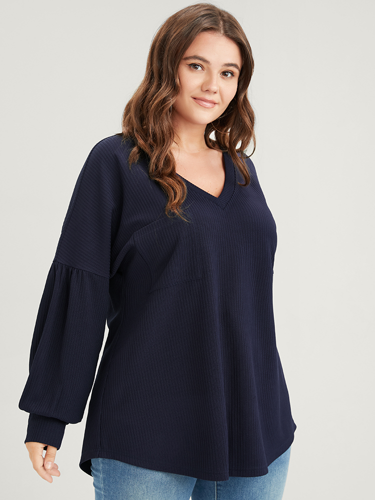 Plus Size Women Dailywear Plain Plain Regular Regular Sleeve Long Sleeve V-neck Pocket Elegant Sweatshirts BloomChic 