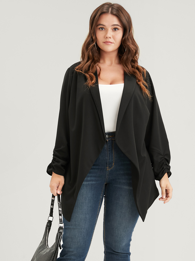 

Plus Size Solid Ruched Sleeve Lapel Collar Blazer Black Women Dailywear Plain Plain Sleeve Long Sleeve Lapel Collar  Elegant Blazers BloomChic