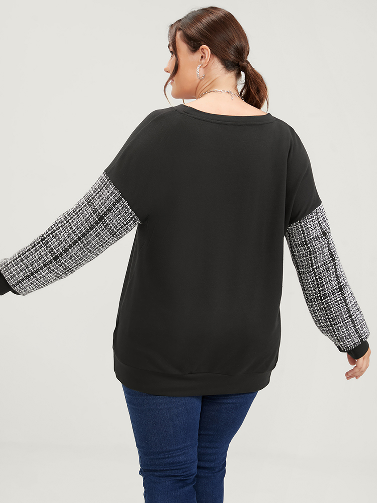 Plus Size Women Dailywear Geometric Patchwork Regular Regular Sleeve Long Sleeve Round Neck Pocket Casual Sweatshirts BloomChic 