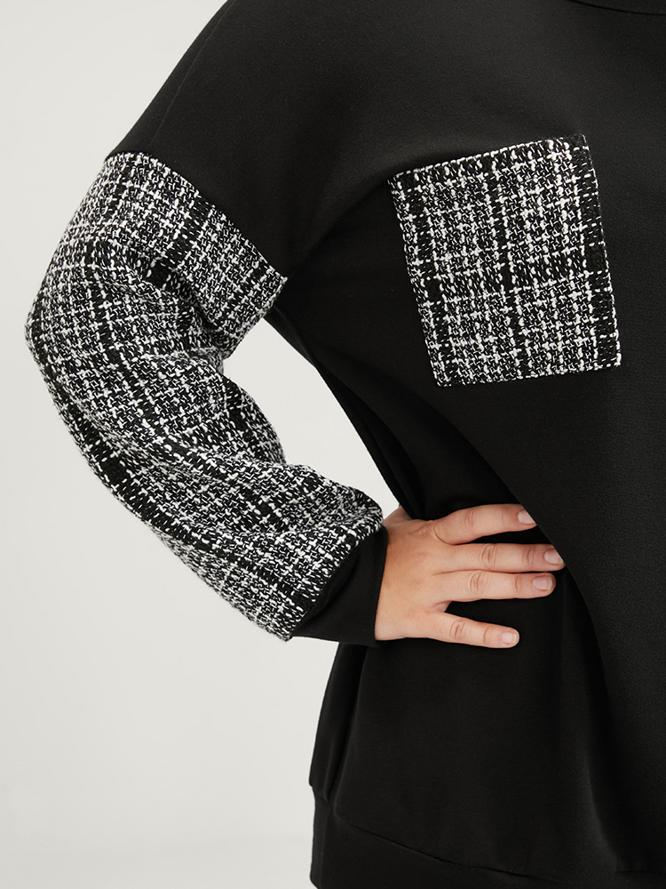 Plus Size Women Dailywear Geometric Patchwork Regular Regular Sleeve Long Sleeve Round Neck Pocket Casual Sweatshirts BloomChic 