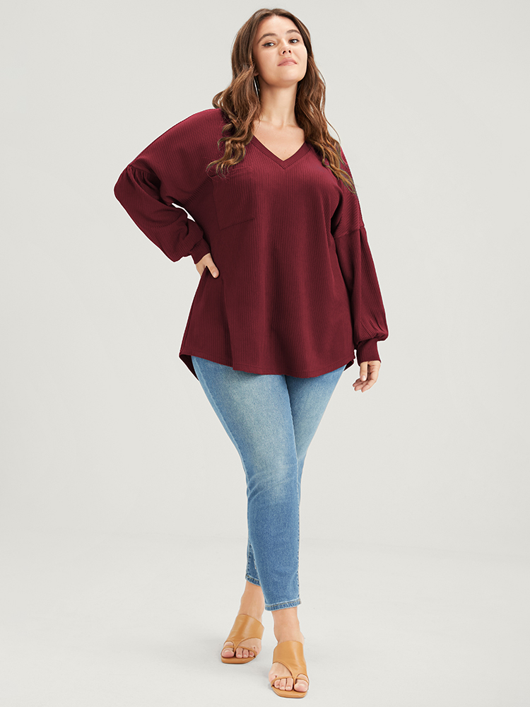 Plus Size Women Dailywear Plain Plain Regular Regular Sleeve Long Sleeve V-neck Pocket Elegant Sweatshirts BloomChic 
