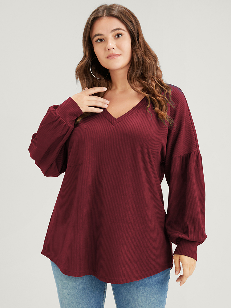 Plus Size Women Dailywear Plain Plain Regular Regular Sleeve Long Sleeve V-neck Pocket Elegant Sweatshirts BloomChic 