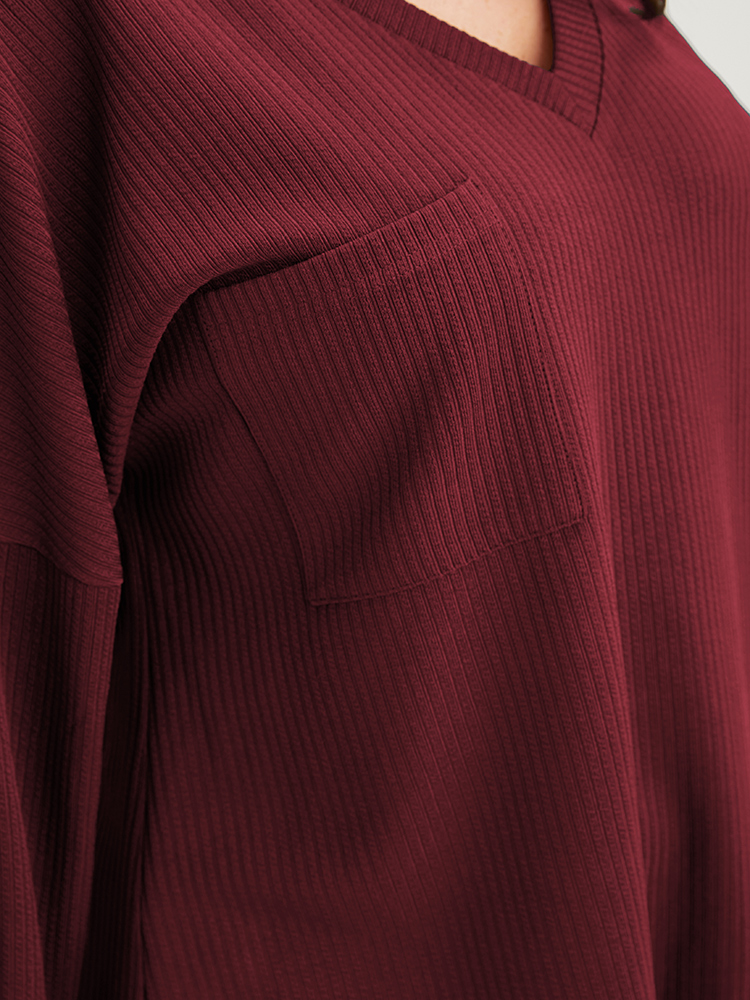 Plus Size Women Dailywear Plain Plain Regular Regular Sleeve Long Sleeve V-neck Pocket Elegant Sweatshirts BloomChic 