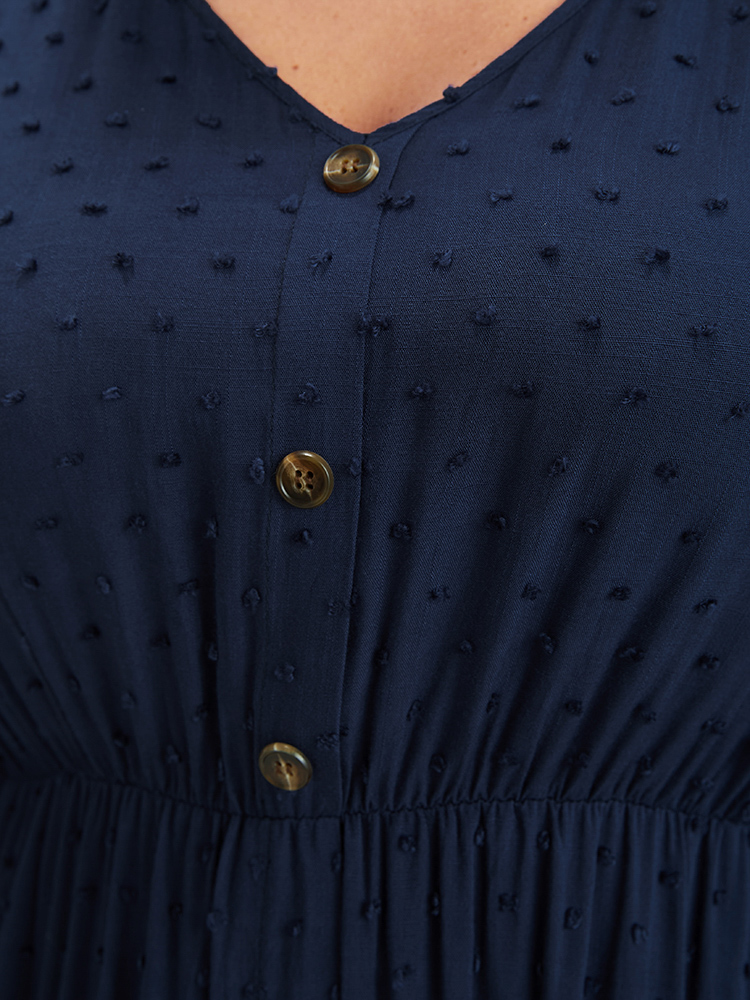 Plus Size Polka Dot Lantern Sleeve Pocket Button Front Midi Dress Navy Women Casual Button V-neck Long Sleeve Curvy Midi Dress BloomChic 18-20/2X 