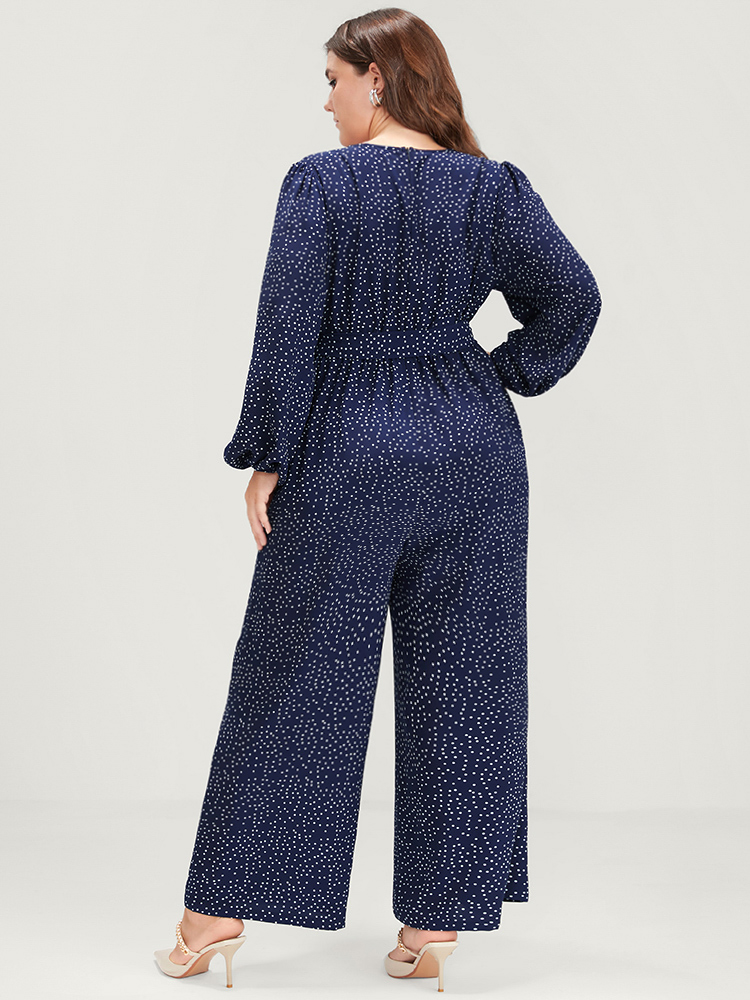 Plus Size Women Dailywear Polka Dot Elastic Waist Regular Pocket Belt Elegant Jumpsuits BloomChic 
