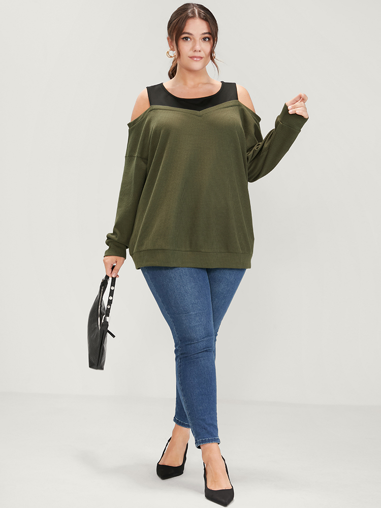 Plus Size Women Dailywear Plain Contrast Regular Regular Sleeve Long Sleeve Cold Shoulder Elegant Sweatshirts BloomChic 