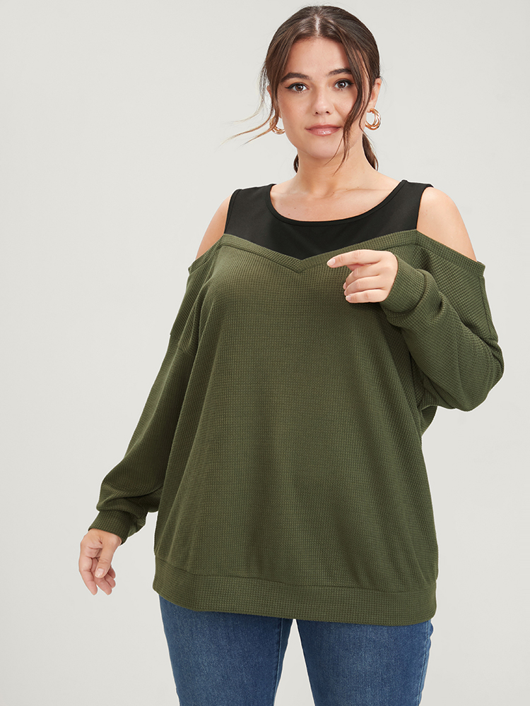 Plus Size Women Dailywear Plain Contrast Regular Regular Sleeve Long Sleeve Cold Shoulder Elegant Sweatshirts BloomChic 