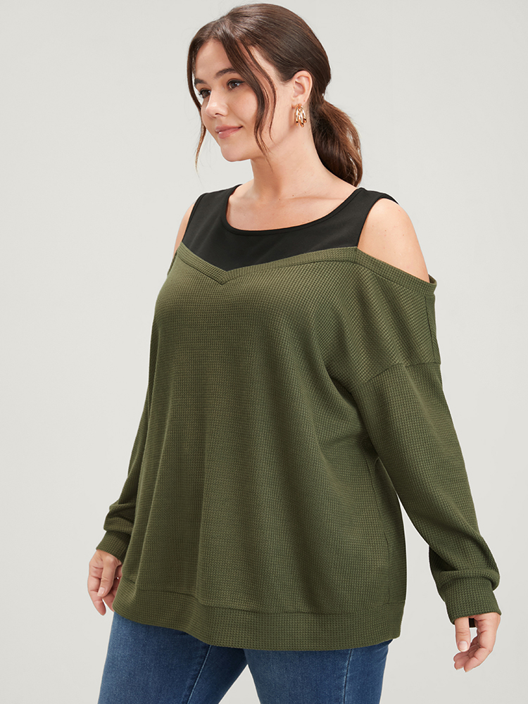 Plus Size Women Dailywear Plain Contrast Regular Regular Sleeve Long Sleeve Cold Shoulder Elegant Sweatshirts BloomChic 