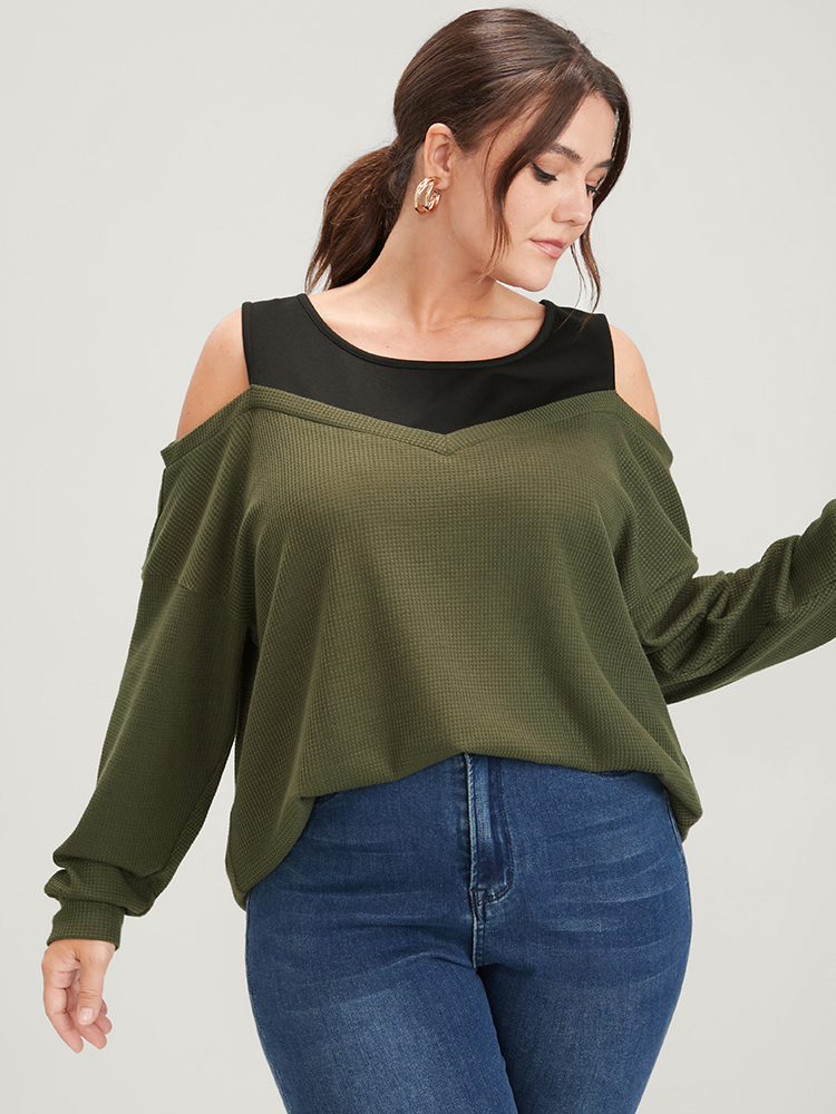 Plus Size Women Dailywear Plain Contrast Regular Regular Sleeve Long Sleeve Cold Shoulder Elegant Sweatshirts BloomChic 