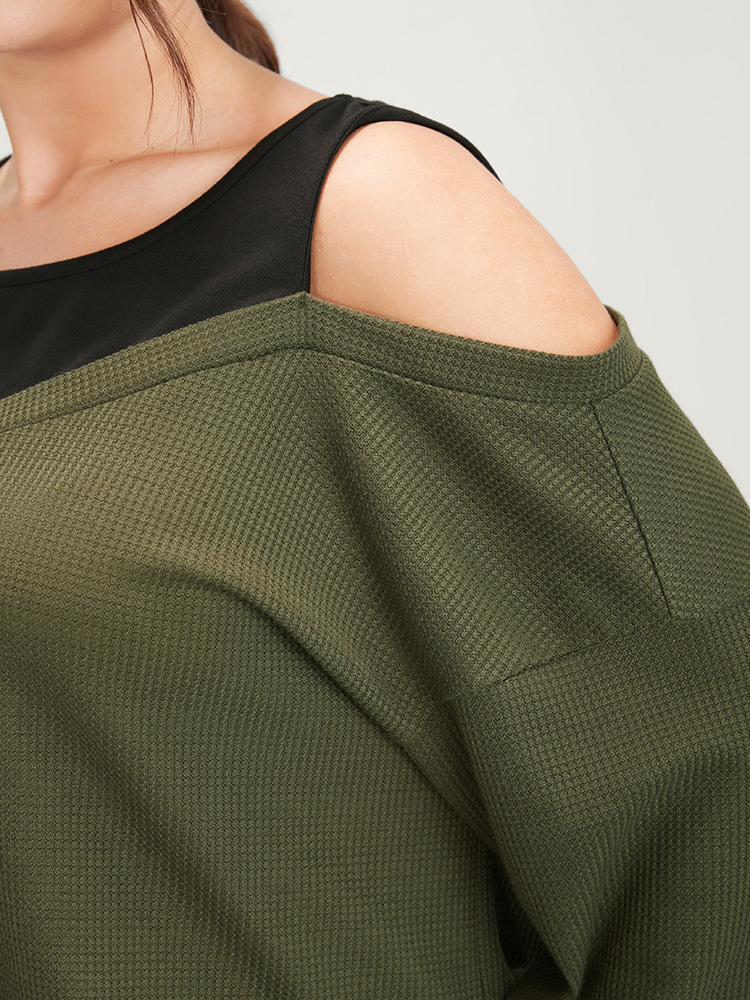 Plus Size Women Dailywear Plain Contrast Regular Regular Sleeve Long Sleeve Cold Shoulder Elegant Sweatshirts BloomChic 