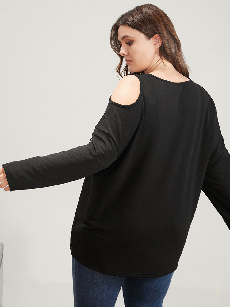 Plus Size Women Dailywear Skull Print Printed Regular Regular Sleeve Long Sleeve Cold Shoulder Elegant Sweatshirts BloomChic 