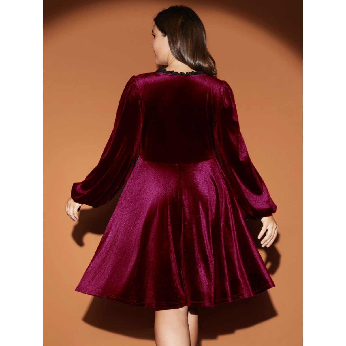 

Solid Party High Waist Vintage Plus Size Women Knee Dress Going out Plain Pocket Moderately Stretchy Lantern Sleeve Long Sleeve V Neck Glamour Dresses BloomChic, Burgundy