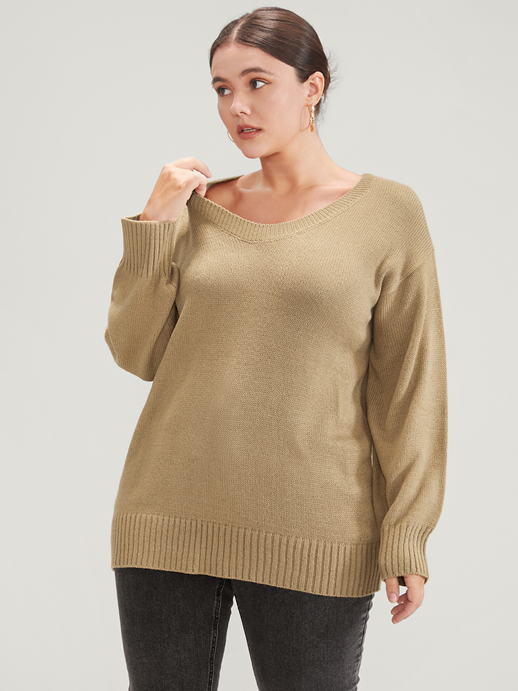 Plain Pointelle Knit V Neck Knit Top BloomChic 
