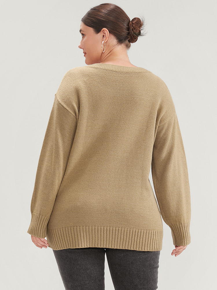 Plain Pointelle Knit V Neck Knit Top BloomChic 