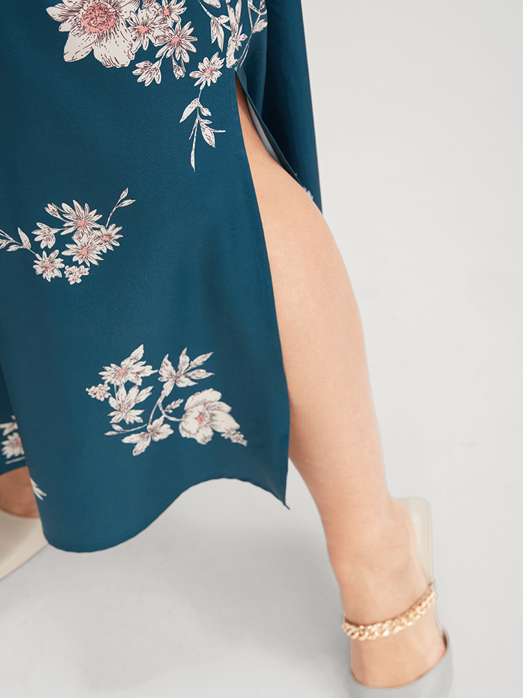 Plus Size Women Dailywear Floral Printed Regular Sleeve Long Sleeve Shirt collar Pocket Elegant Dresses BloomChic 