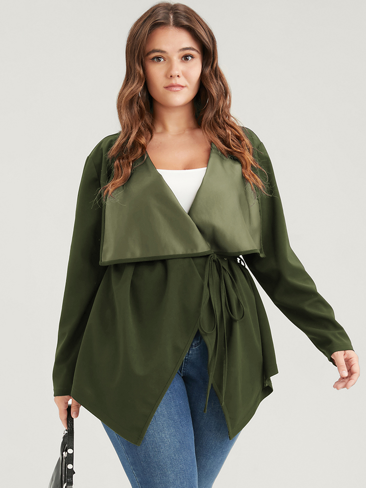 

Plus Size Plain Asymmetrical Hem Waterfall Collar Ties Coat Women ArmyGreen Elegant Belted Loose Ladies Dailywear Winter Coats BloomChic