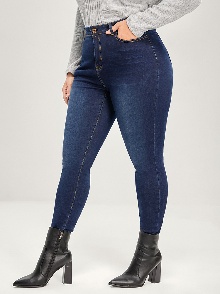 

Plus Size Skinny Extremely Stretchy High Rise Dark Wash Jeans Women Indigo Casual Plain Super stretch Pocket Jeans BloomChic