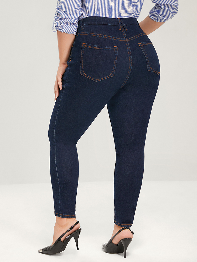 

Plus Size Skinny Very Stretchy High Rise Dark Wash Full Jeans Women Navy Office Plain High stretch Pocket Jeans BloomChic