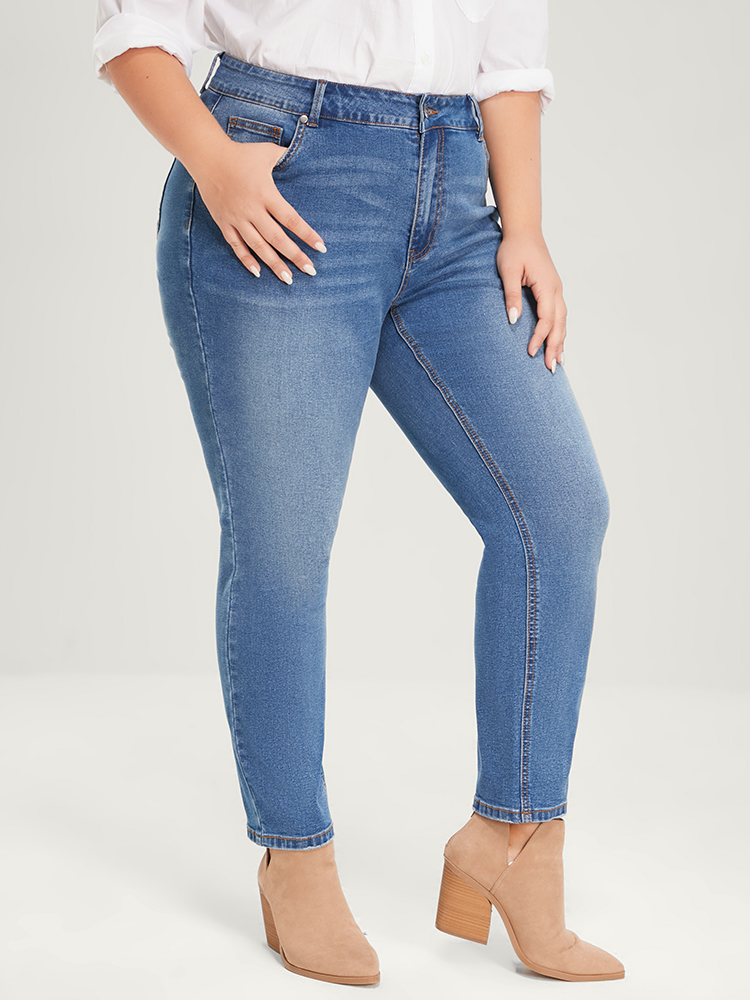 

Plus Size Straight Extremely Stretchy High Rise Medium Wash Jeans Women Stone Casual Plain High stretch Pocket Jeans BloomChic