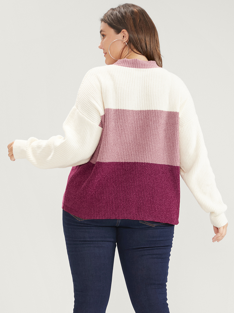 Colorblock Contrast Chenille Knit Lace Up V Neck Knit Top BloomChic 