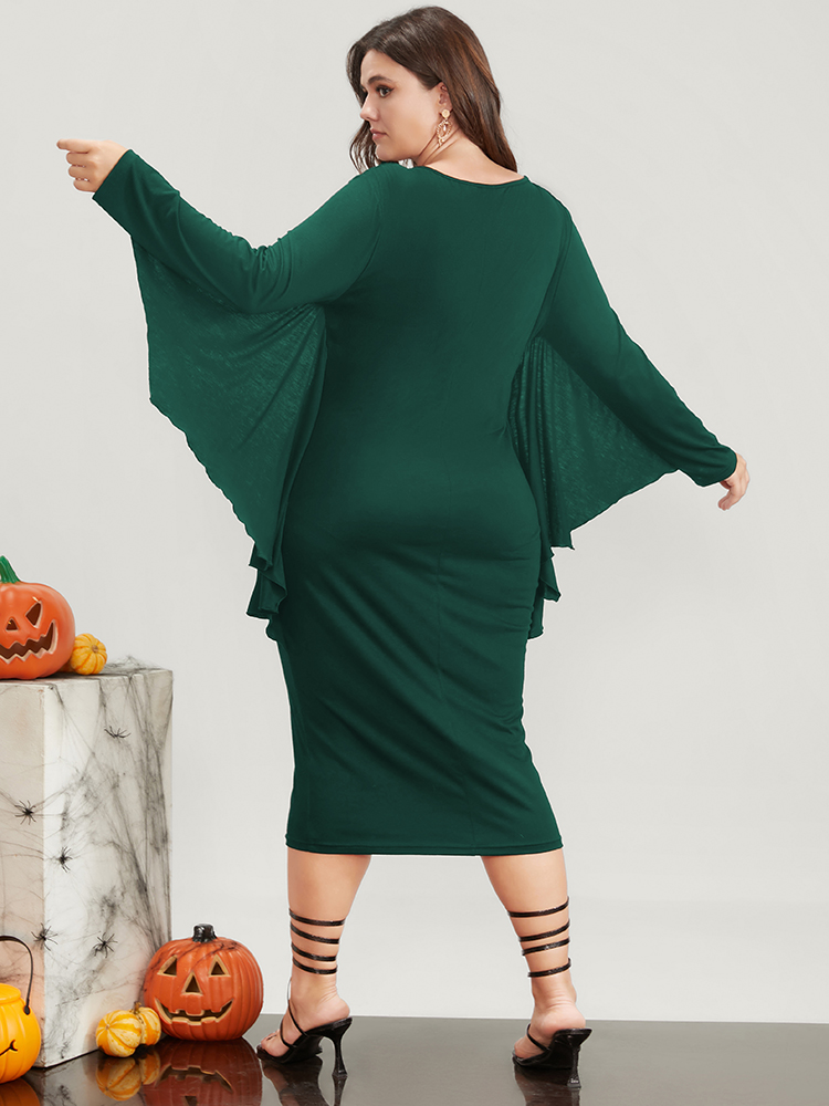 

Plus Size Halloween Asymmetrical Dolman Sleeve V Neck Midi Dress Green Women Elegant Asymmetrical V-neck Long Sleeve Curvy Midi Dress BloomChic