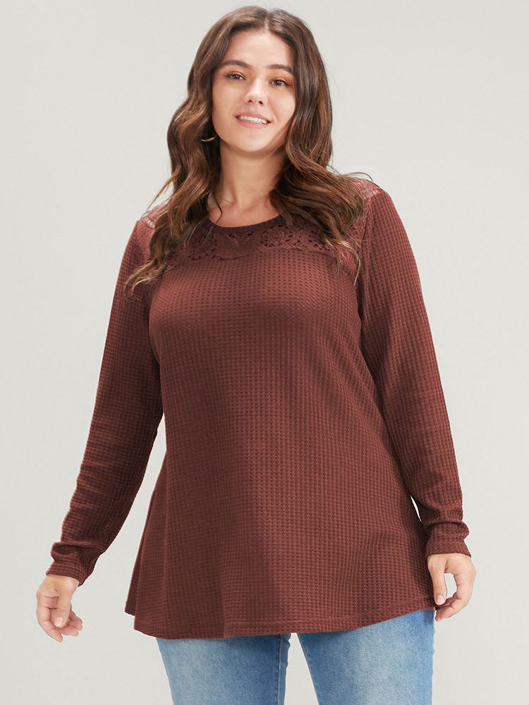 Plus Size Women Dailywear Plain Patchwork Regular Regular Sleeve Long Sleeve Round Neck Elegant Sweatshirts BloomChic 