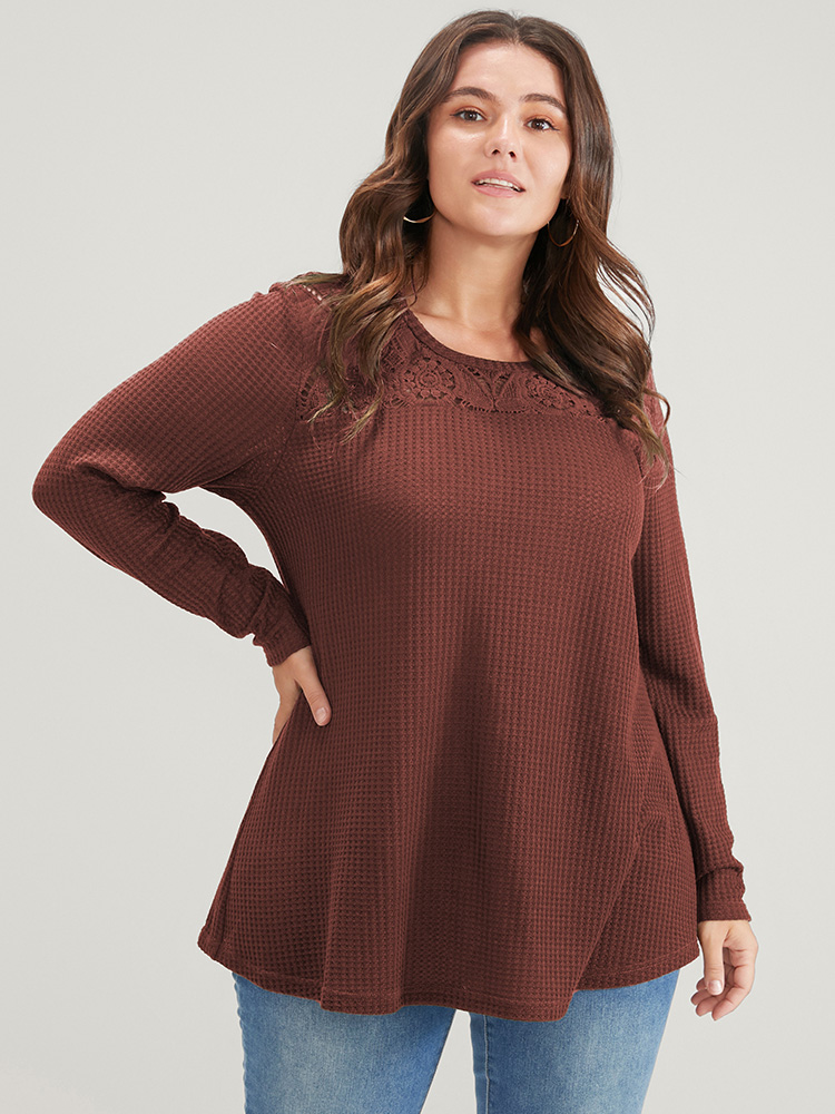 Plus Size Women Dailywear Plain Patchwork Regular Regular Sleeve Long Sleeve Round Neck Elegant Sweatshirts BloomChic 